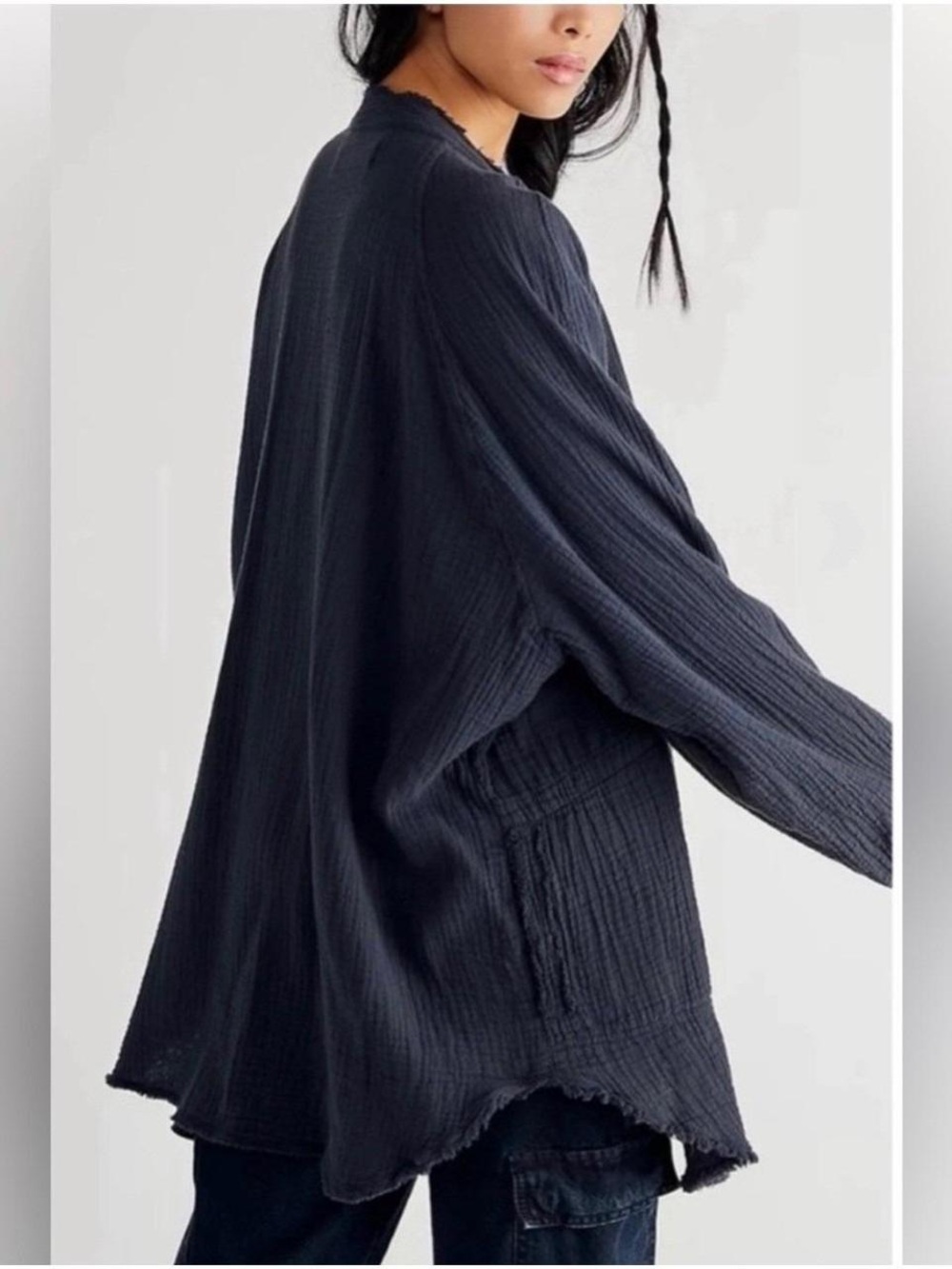 Free People Relaxed Waffle Knit Button-Down Top - Blue grey - Picture 2 of 8